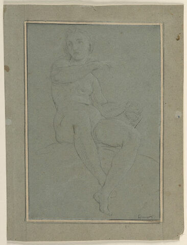 Femme nue assise, tenant un vase posé sur ses genoux, image 1/2