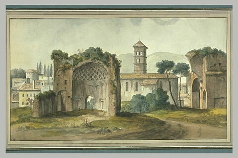 Paysage avec des église et des ruines de Rome