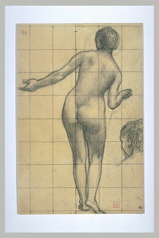 Femme nue, vue de dos, le bras gauche tendu, et reprise de la tête, image 2/2