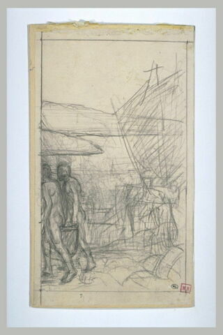 Deux hommes nus allant vers la gauche, devant des bateaux, image 1/1