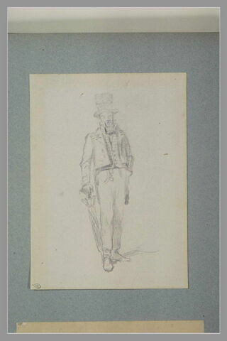 Vu d'un homme debout, portant un gilet à carreaux, image 1/1