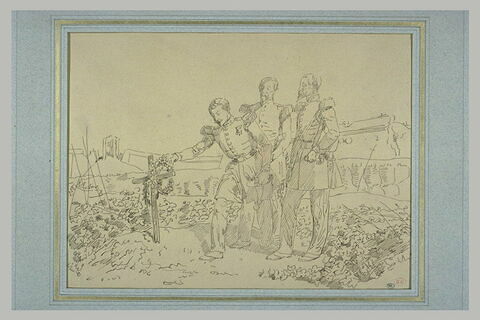 Trois officiers près d'une tombe, lors du siège de Rome, image 1/1