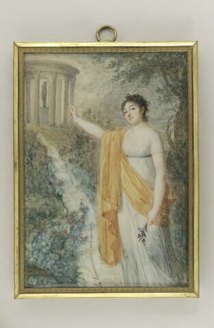 Portrait de Mademoiselle Fanny Charrin, élève du miniaturiste, désignant un temple de l'Amitié