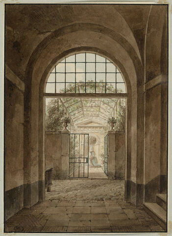 Intérieur et vue des jardins de la villa Médicis, à Rome
