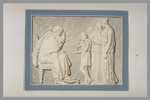 Deux femmes et un jeune garçon présentés à un philosophe assis, image 2/2