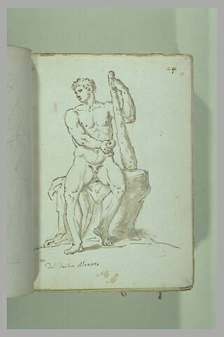 Hercule au repos : assis, il tient sa massue de la main gauche..., image 2/2