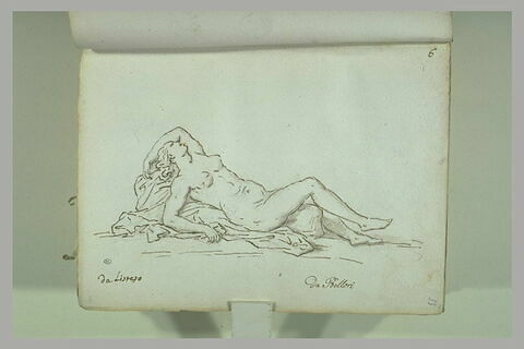 Jeune femme nue, à demi allongée sur une draperie tournée vers la droite..., image 2/2