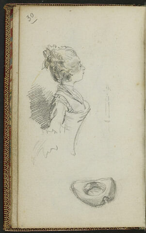 Buste de femme, de profil vers la droite et tricorne, image 1/1