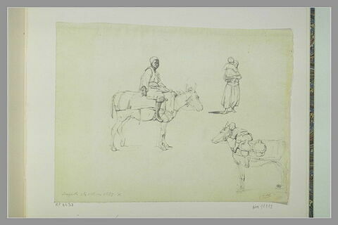Deux études d'un enfant sur un âne ; femme portant un enfant à Beyrouth