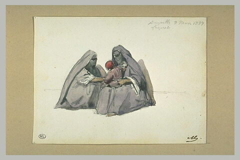 Deus femmes drapées et voilées de bleu avec un enfant, image 2/2