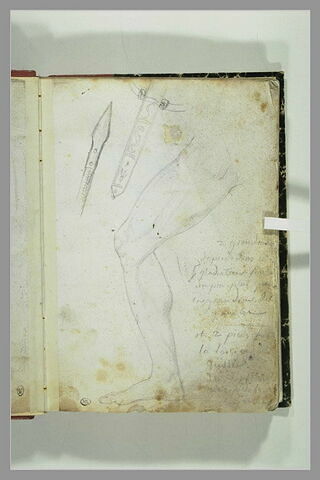 Etudes d'armes, et d'une jambe d'homme, et annotations manuscrites, image 2/3