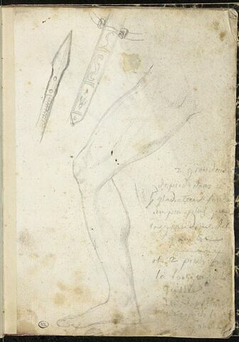 Etudes d'armes, et d'une jambe d'homme, et annotations manuscrites, image 3/3