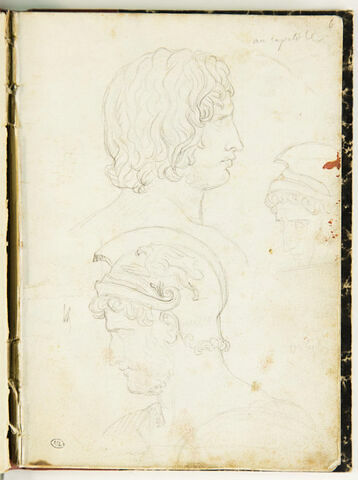 Têtes d'un jeune homme, et tête de guerrier, annotations manuscrites