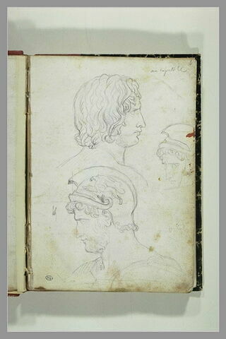 Têtes d'un jeune homme, et tête de guerrier, annotations manuscrites, image 2/2