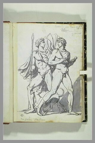 Deux jeunes hommes nus et un chien; annotations manuscrites, image 2/2