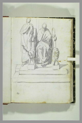 Homme sur un trône, et un personnage debout à ses côtés, image 2/2