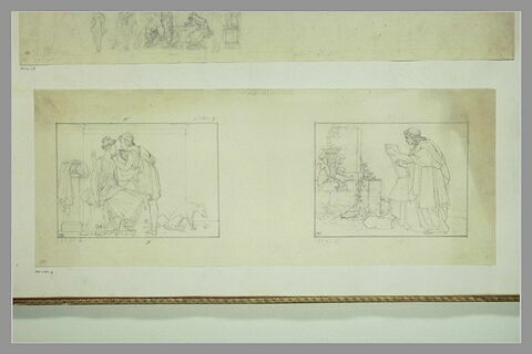 Deux études de peintures en grisaille de la salle IV du musée Charles X