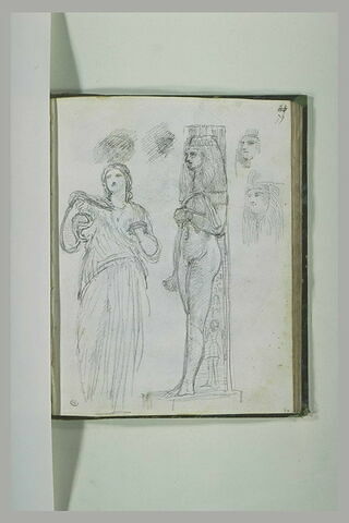 Femme debout, drapée, et trois études d'une statue égyptienne, image 1/1