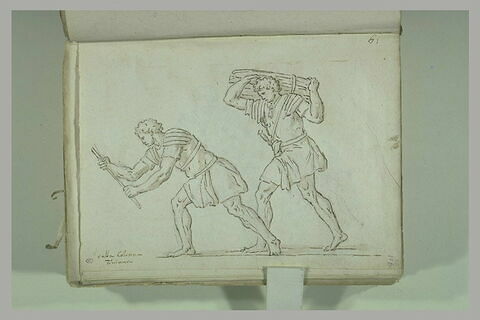 Deux légionnaires romains, l'un moissonant les blés, l'autre portant une..., image 2/3