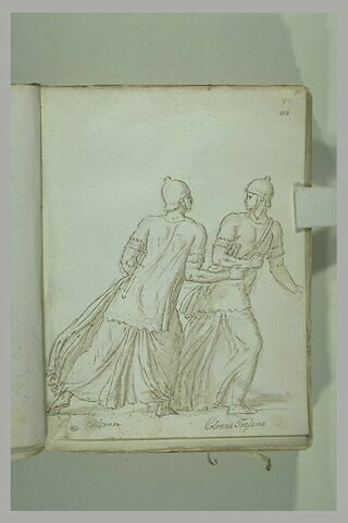 Deux soldats casqués portant de longues robes et marchant vers la droite, image 2/2