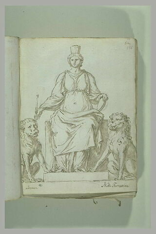 Cybèle assise, vue de face, entourée de deux lions, image 2/2