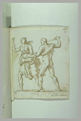 Homme armé d'une épée, attrapant par le bras gauche une femme s'enfuyant