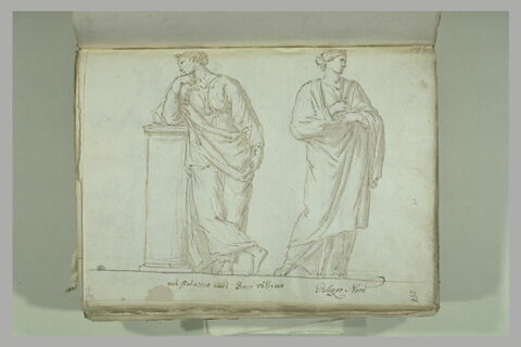 Deux femmes debout, drapées, celle de gauche accoudée à un socle haut, image 2/2