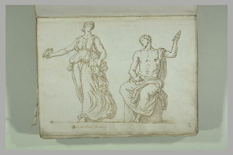 Femme debout tenant une couronne dans la main droite et homme assis, ..., image 2/2