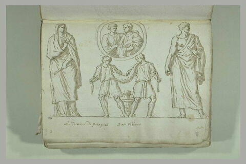 Femme drapée et voilée debout et un homme à demi drapé debout encadrent..., image 2/2