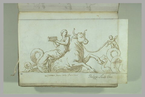 Jeune femme tenant une boîte, assise sur un taureau marin retenu par l'Amour, image 2/2