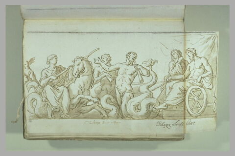 Un couple sur un char tiré par deux tritons fait face à une femme..., image 2/2