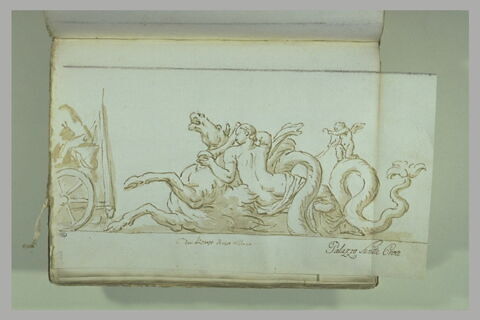 Naïade allongée sur un hippocampe, un amour debout sur un enroulement de..., image 2/2