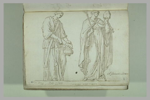 Diacre tenant un goupillon et un bénitier prècède un évêque..., image 2/2