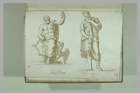 Jupiter tenant son foudre et une figure remontant de sa main gauche les..., image 2/2