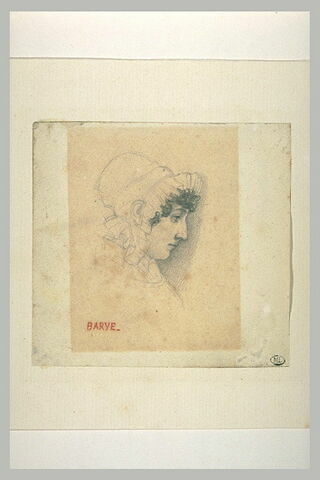 Portrait de profil de Madame Barye coiffée d'un bonnet tuyauté, image 1/1