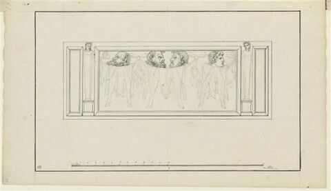 Etude d'un bas-relief décoré de tête d'hommes et de peaux de bêtes tendues, image 1/2