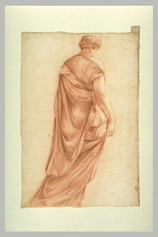 Femme drapée, debout, de dos, étude d'après l'antique