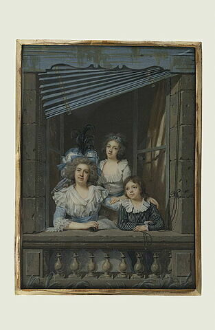 Portrait présumé de Sophie Le Couteulx de Molay et de ses enfants au balcon d'une fenêtre