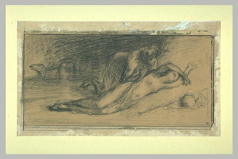 Femme à moitié nue, étendue au pied d'une meule, image 2/2
