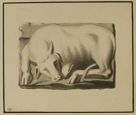 Bas-relief représentant un taureau couché