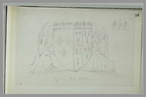 Ecusson soutenu par deux anges, du tombeau de Renée d'Orléans