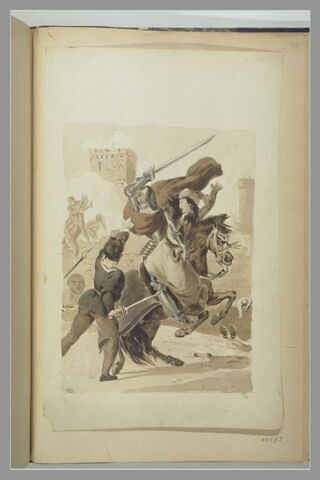 Combat entre un chevalier enlèvant une femme et un jeune homme, image 2/2