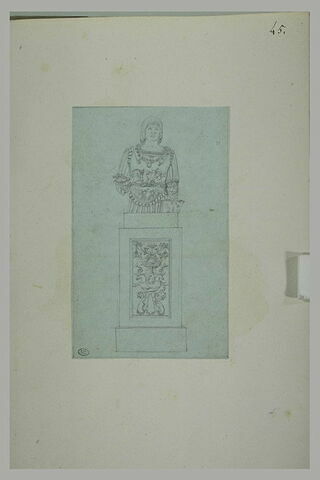 Monument funéraire surmonté d'un homme en buste portant une armure, image 1/1
