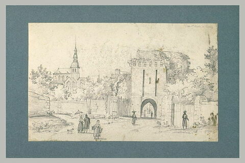 La porte Saint-Malo à Dinan, avec plusieurs personnages, image 1/1