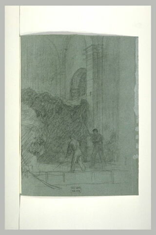 Deux hommes dans une église transformée en grange, image 1/1