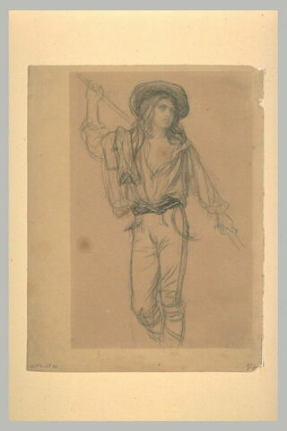 Jeune paysan italien, de face, tenant un bâton passé derrière son dos, image 1/1