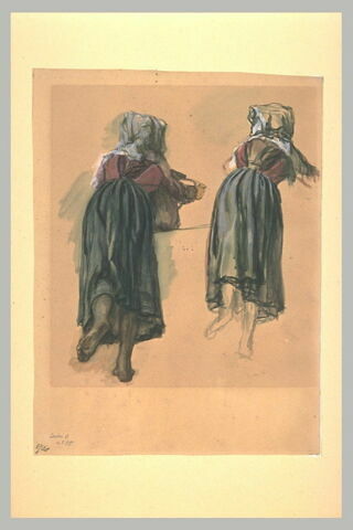 Paysannes italiennes, penchées en avant, vues de dos, image 1/1