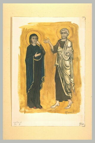 Relevé de deux figures, un saint et une sainte, d'après une mosaïque, image 1/1