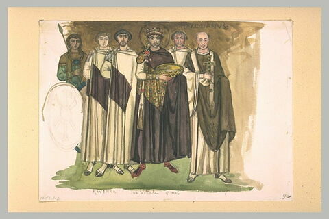 Justinien et son entourage d'après la mosaïque de San Vitale de Ravenne