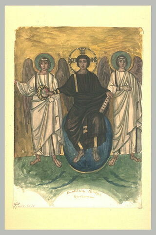 Le Christ entre deux anges, d'après une mosaïque de l'abside Saint-Vital